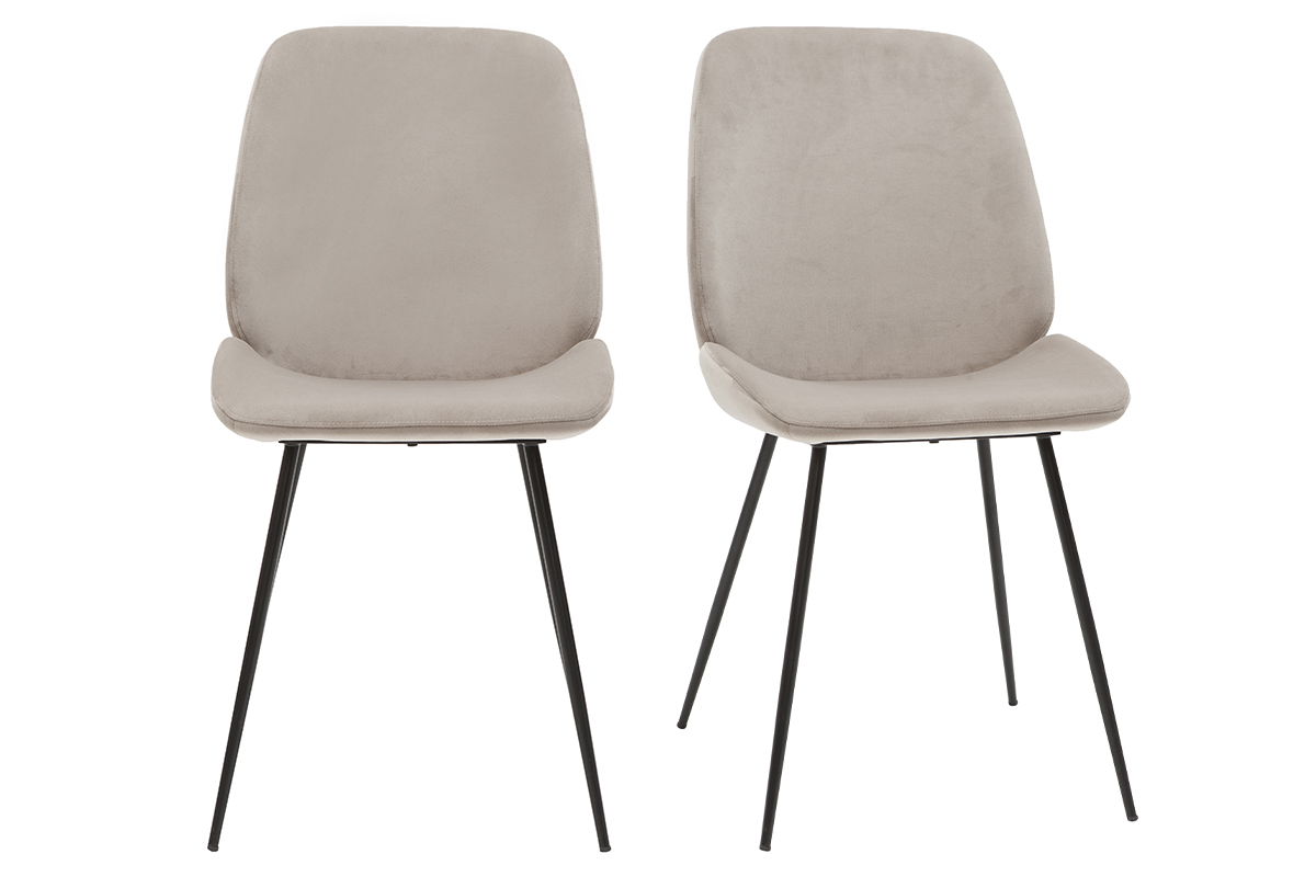 Chaises en tissu velours taupe et mtal noir (lot de 2) KAOLY