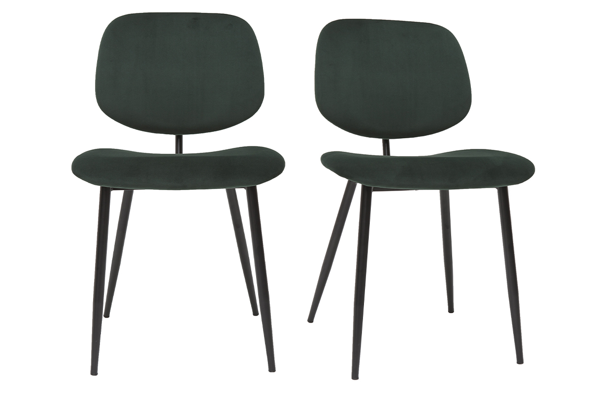 Chaises en tissu velours vert et mtal noir (lot de 2) TOBIAS