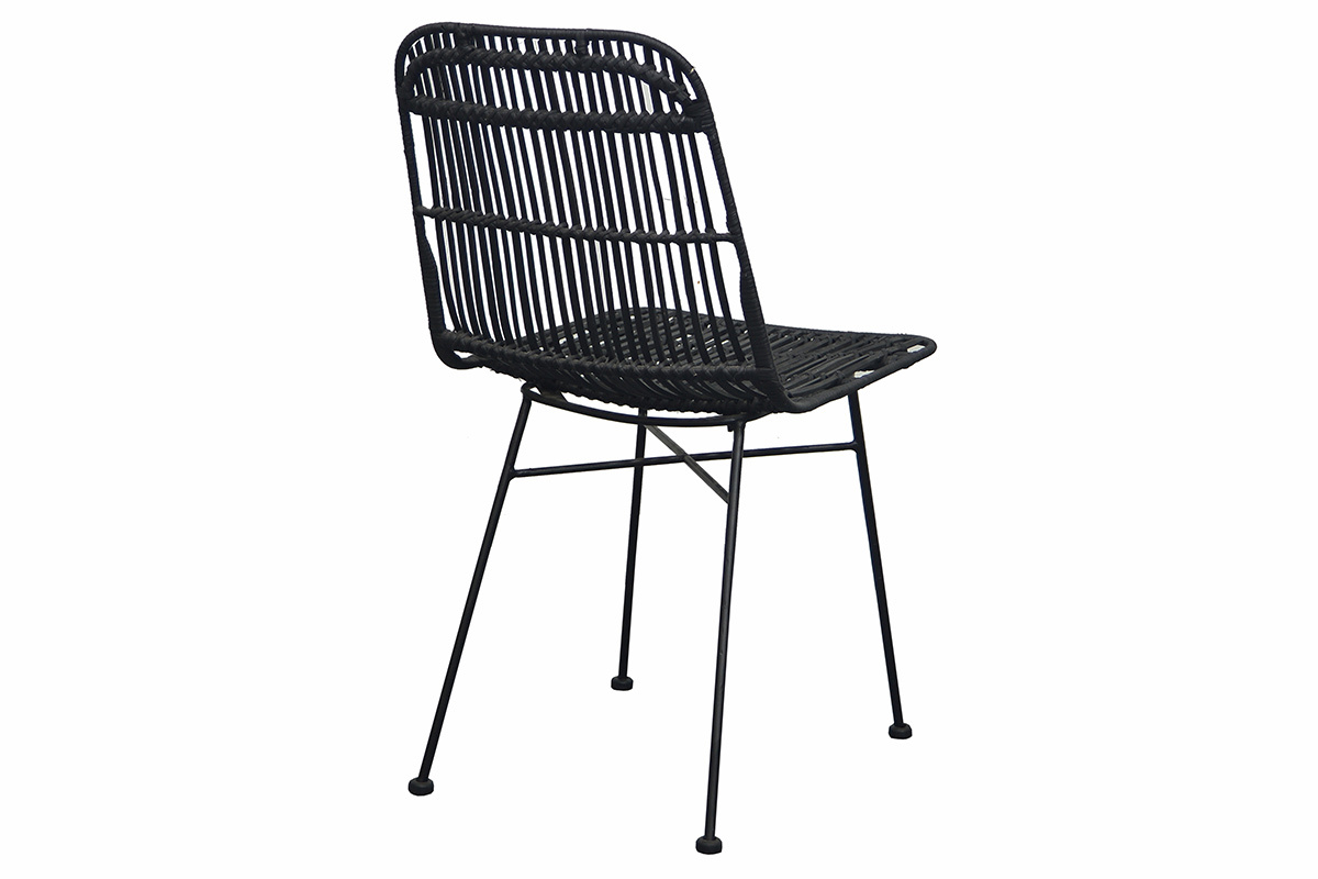 Chaises noires en rotin et mtal (lot de 2) MALACCA