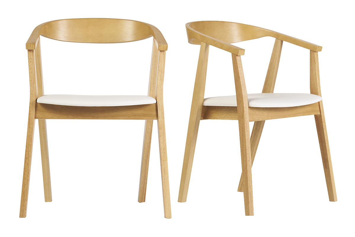 Chaises scandinaves design blanc et bois clair (lot de 2) BAHIA