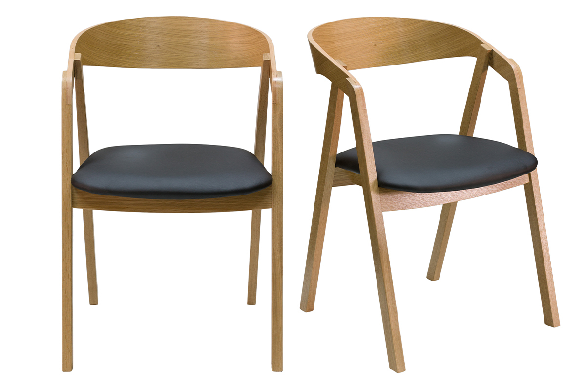 Chaises scandinaves empilables en bois clair chne et assises noires (lot de 2) LOVA