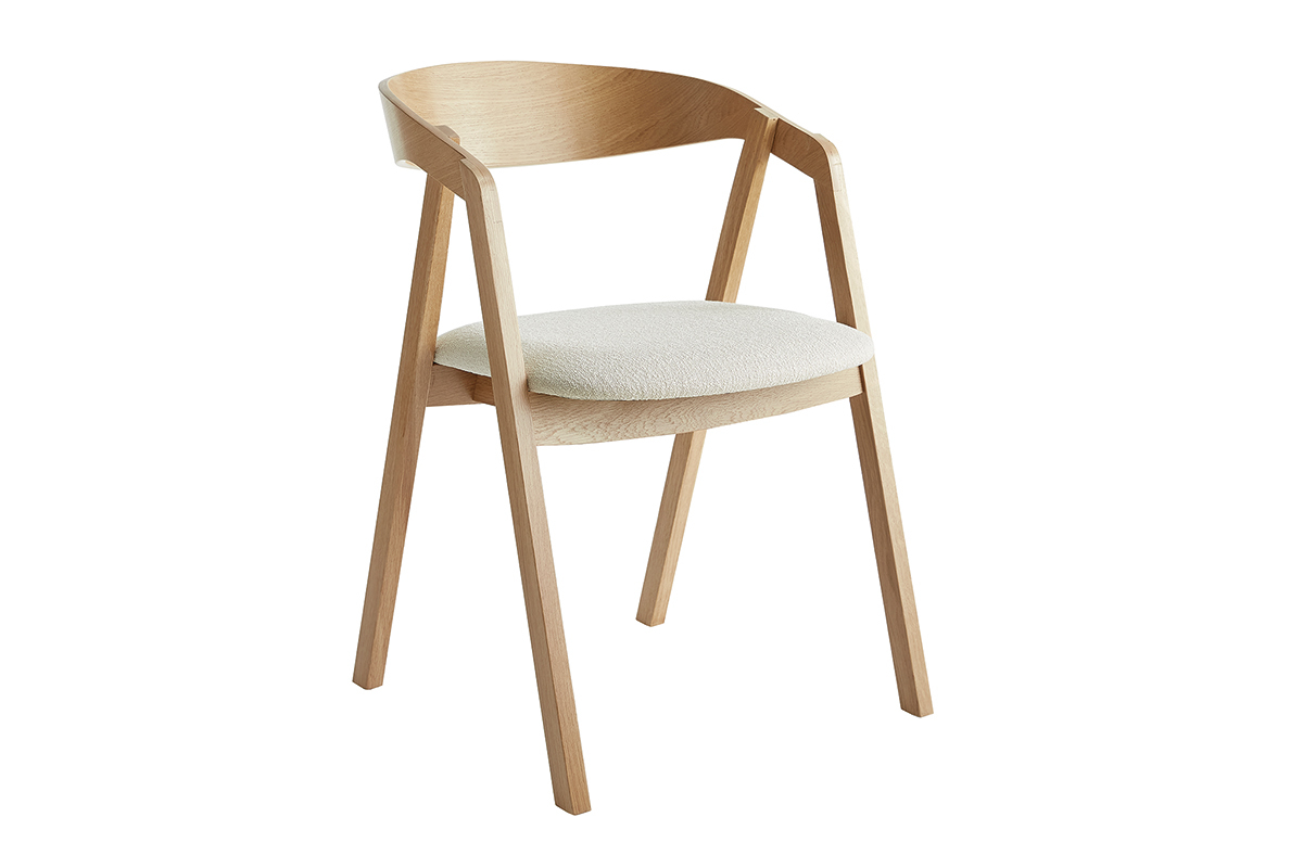 Chaises scandinaves empilables en bois clair chne et tissu effet laine boucle blanc cass (lot de 2) LOVA