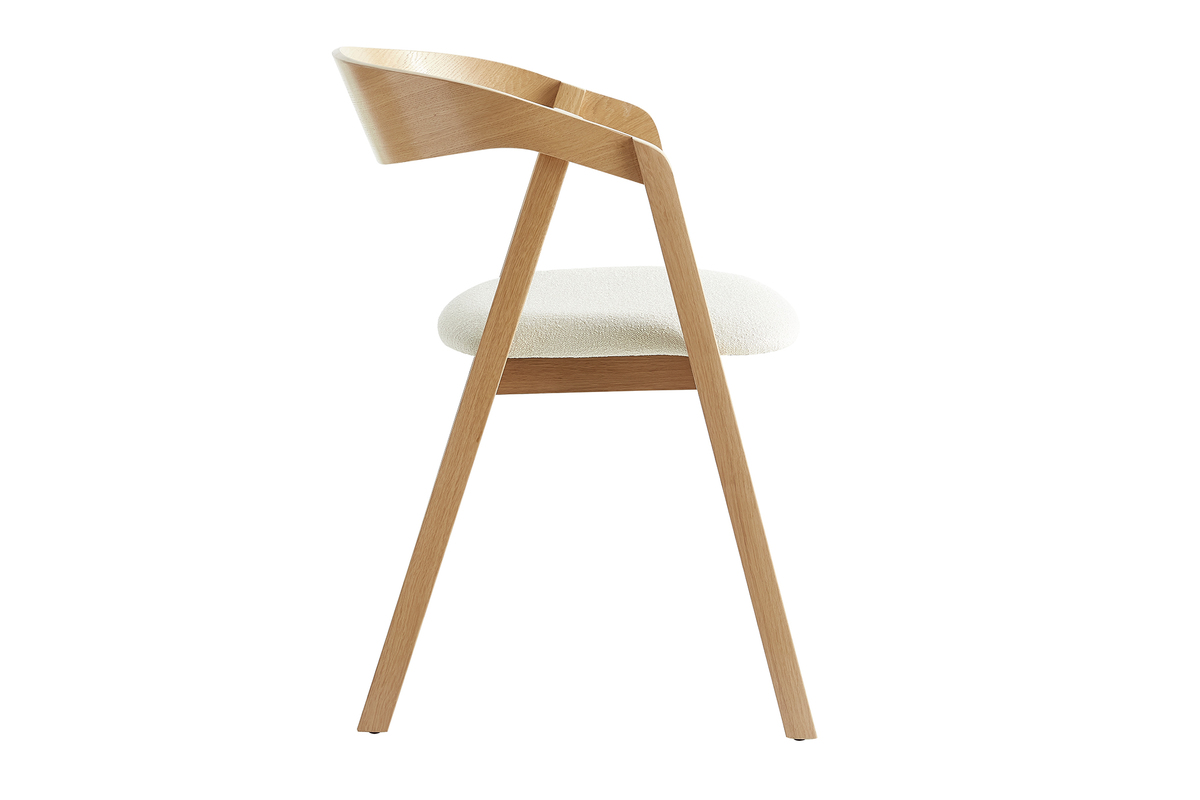 Chaises scandinaves empilables en bois clair chne et tissu effet laine boucle blanc cass (lot de 2) LOVA