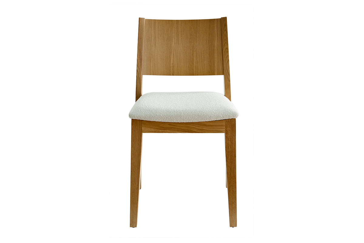 Chaises scandinaves empilables en bois clair chne et tissu effet laine boucle blanc cass (lot de 2) MELVIL