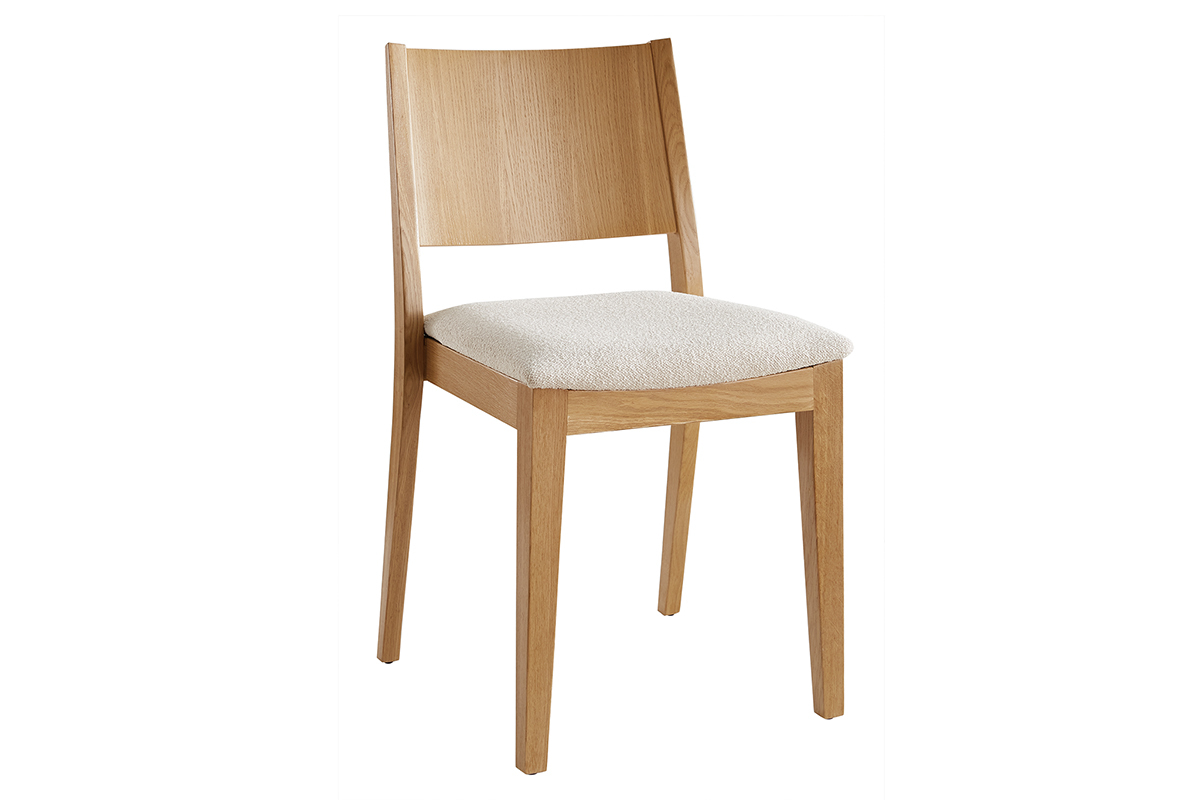 Chaises scandinaves empilables en bois clair chne et tissu effet laine boucle blanc cass (lot de 2) MELVIL