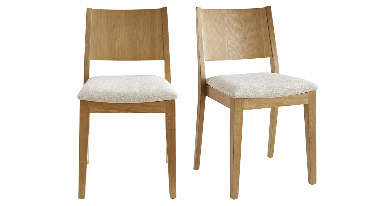 Chaises scandinaves empilables en bois clair chne et tissu effet laine boucle blanc cass (lot de 2) MELVIL