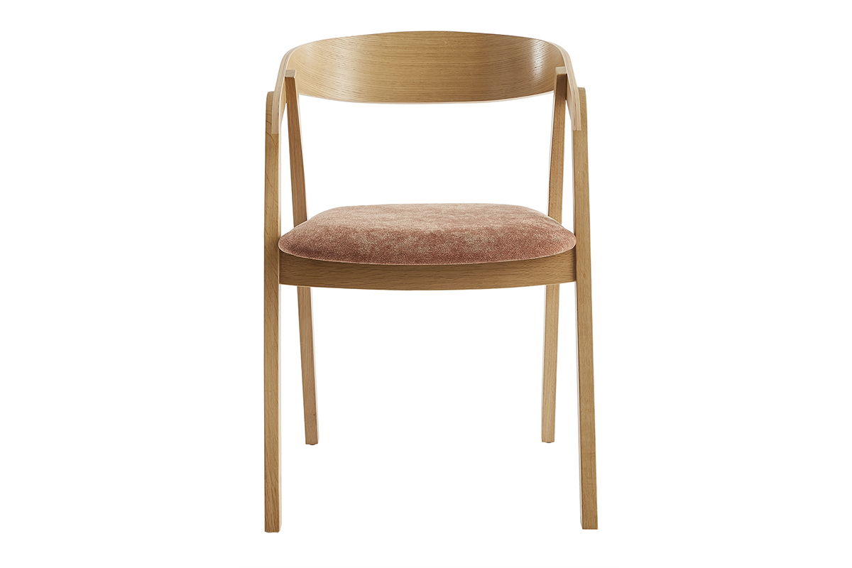 Chaises scandinaves empilables en bois clair chne et tissu effet velours terracotta (lot de 2) LOVA