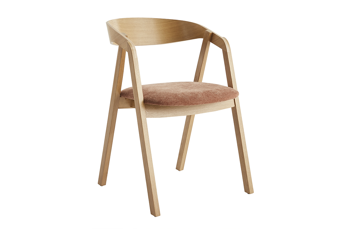 Chaises scandinaves empilables en bois clair chne et tissu effet velours terracotta (lot de 2) LOVA