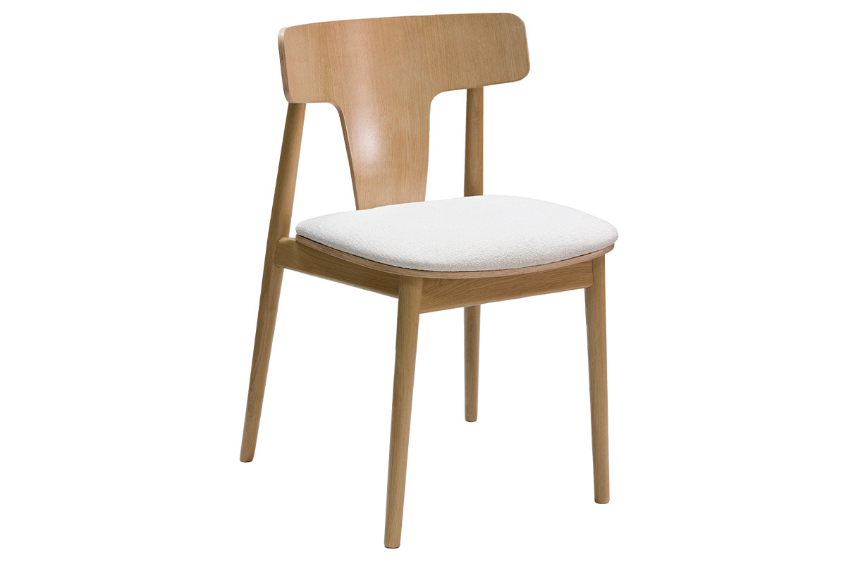 Chaises scandinaves en bois clair chne massif et tissu effet laine boucle blanc cass (lot de 2) LOUISA