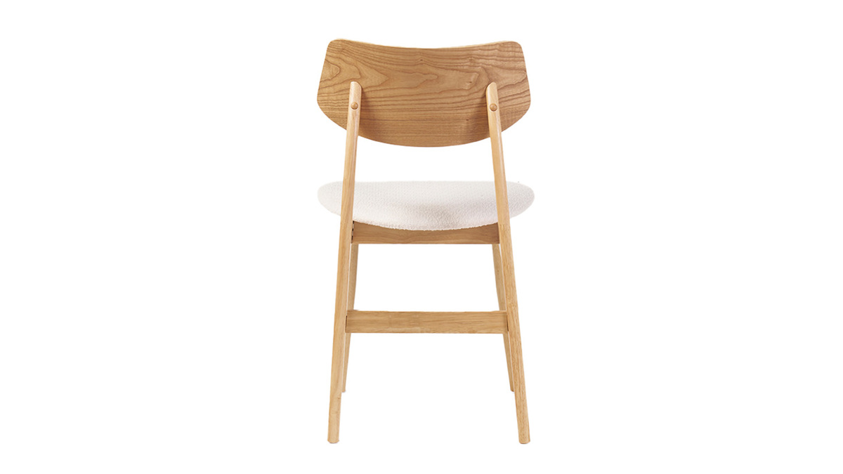 Chaises scandinaves en bois clair et tissu effet laine boucle blanc (lot de 2) ELION