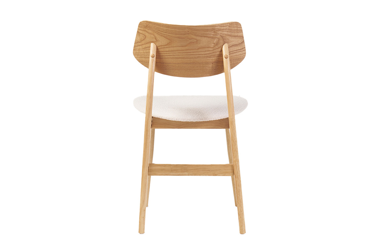 Chaises scandinaves en bois clair et tissu effet laine boucle blanc (lot de 2) ELION