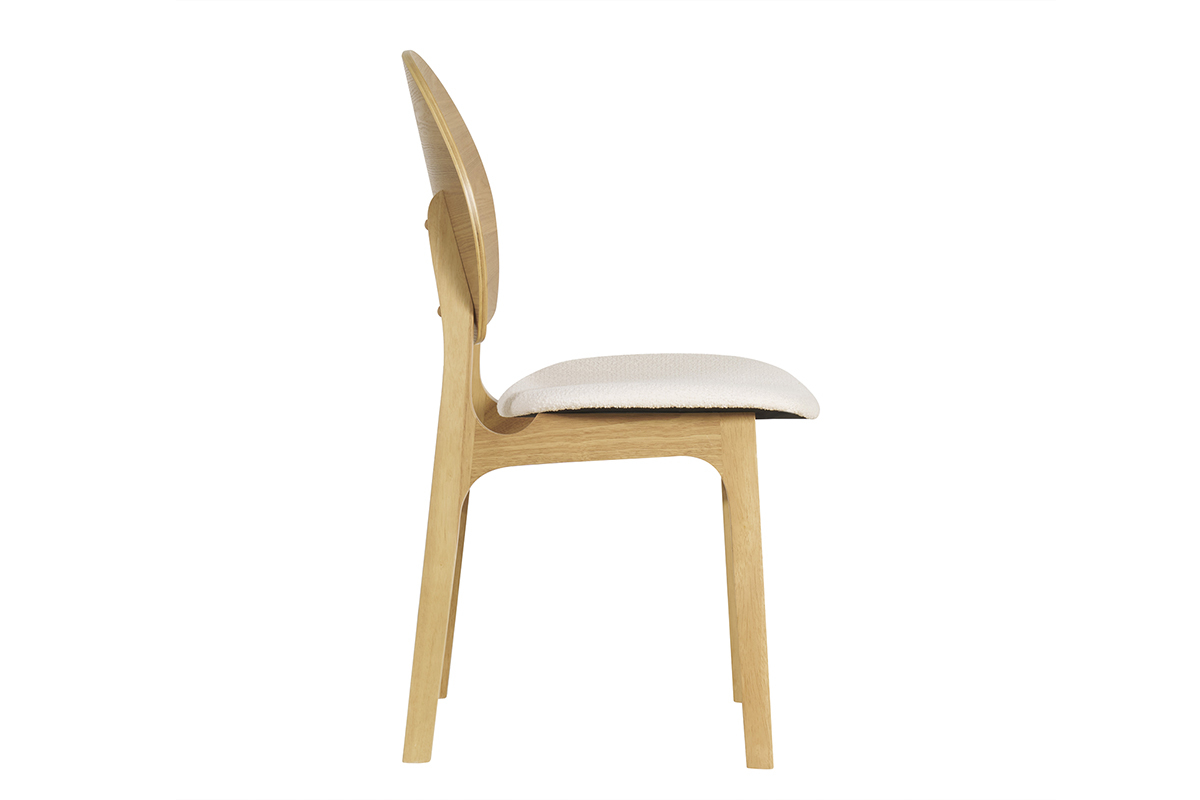 Chaises scandinaves en bois clair et tissu effet laine boucle blanc (lot de 2) ELTON