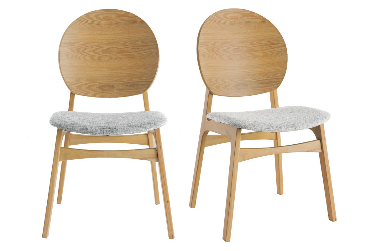 Chaises scandinaves en bois clair et tissu gris clair (lot de 2) ELTON