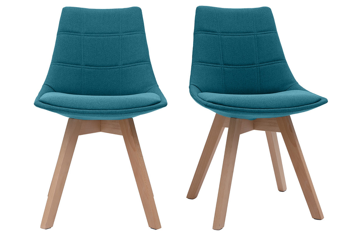 Chaises scandinaves en tissu bleu canard et bois clair (lot de 2) MATILDE