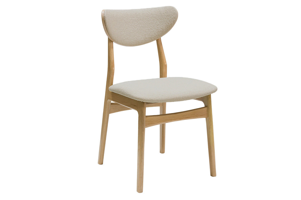 Chaises scandinaves en tissu effet laine boucle beige et bois clair chne massif (lot de 2) MAYA