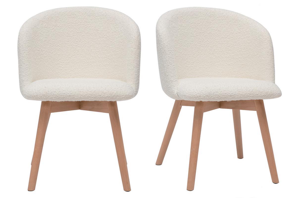 Chaises scandinaves en tissu effet laine boucle blanc cass et bois clair massif (lot de 2) VANITY