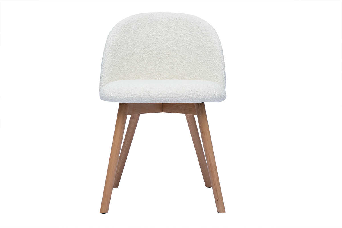 Chaises scandinaves en tissu effet laine boucle blanc et bois clair massif (lot de 2) CELESTE