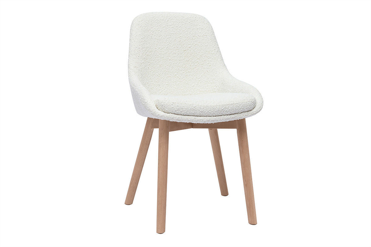 Chaises scandinaves en tissu effet laine boucle blanc et bois clair massif (lot de 2) HOLO