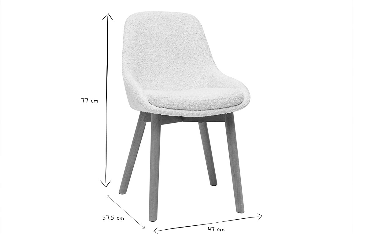 Chaises scandinaves en tissu effet laine boucle blanc et bois clair massif (lot de 2) HOLO