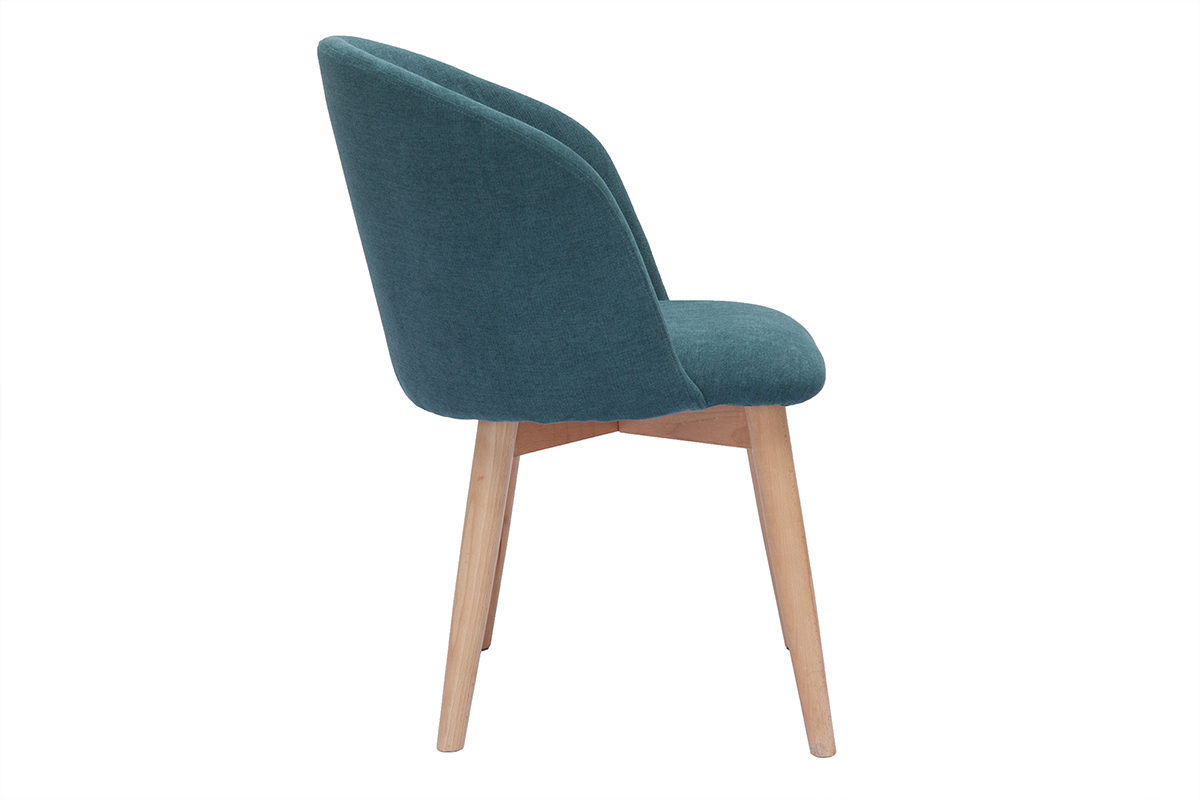 Chaises scandinaves en tissu effet velours bleu canard et bois clair massif (lot de 2) VANITY