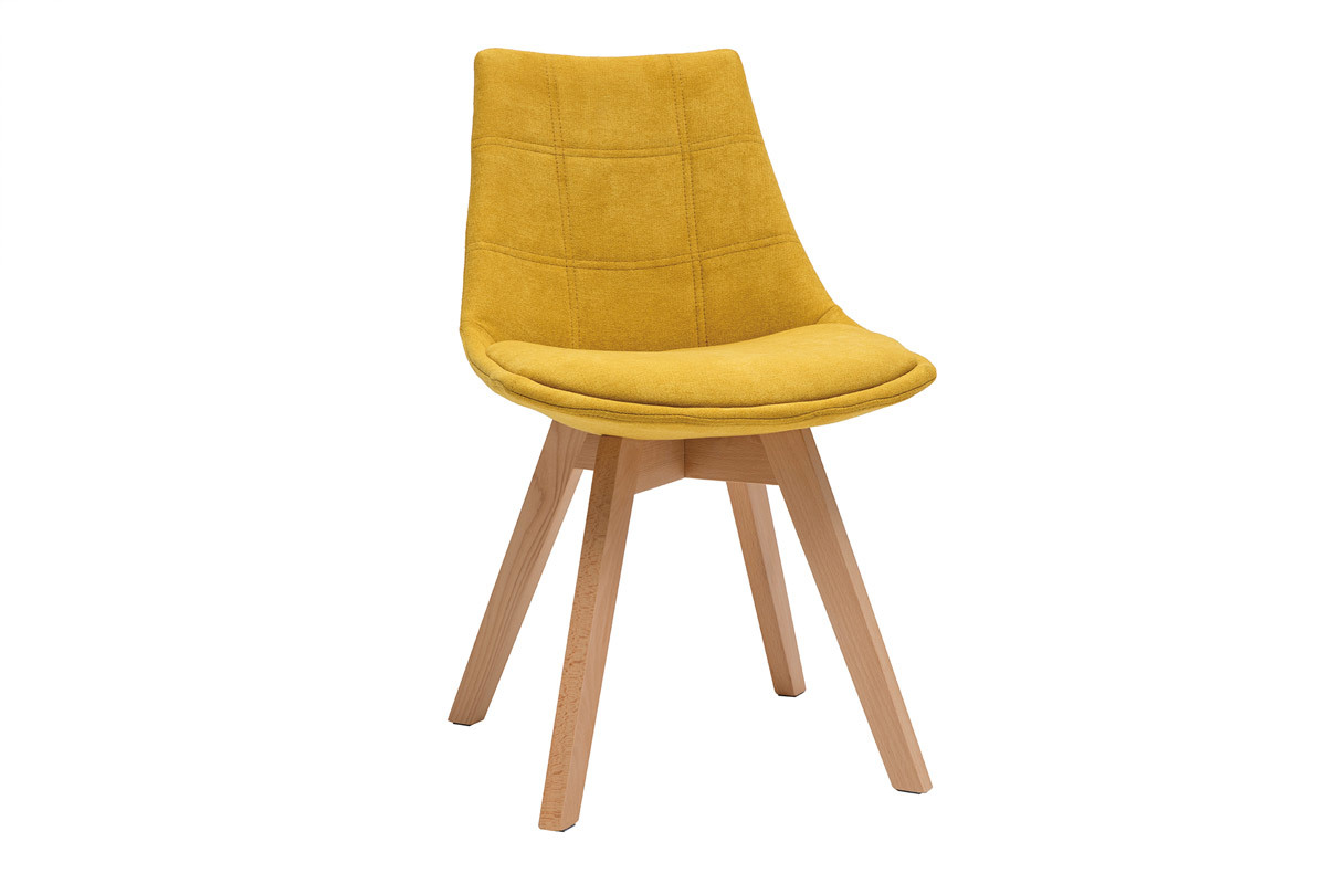 Chaises scandinaves en tissu effet velours jaune moutarde et bois clair (lot de 2) MATILDE