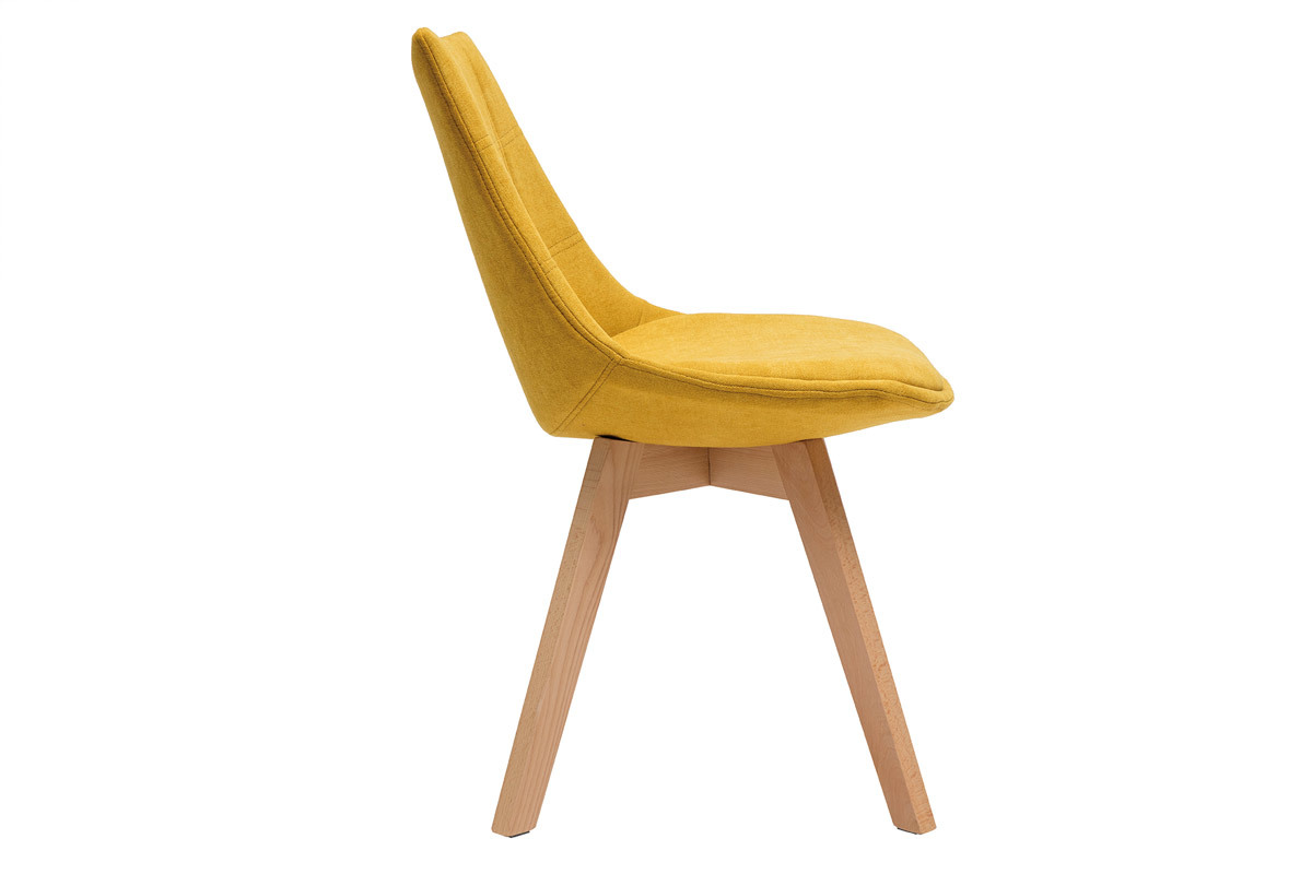 Chaises scandinaves en tissu effet velours jaune moutarde et bois clair (lot de 2) MATILDE