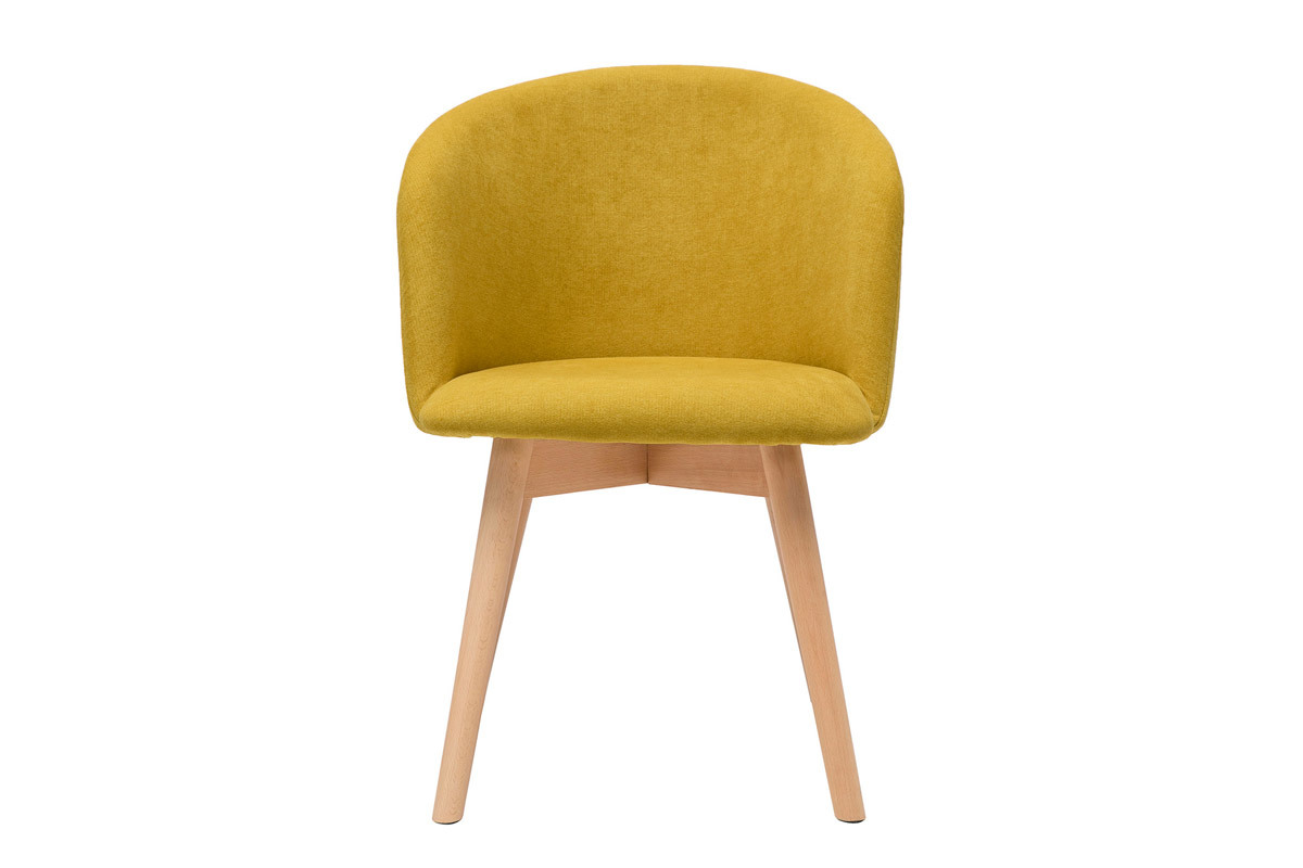 Chaises scandinaves en tissu effet velours jaune moutarde et bois clair massif (lot de 2) VANITY