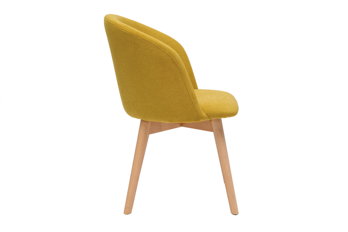 Chaises scandinaves en tissu effet velours jaune moutarde et bois clair massif (lot de 2) VANITY