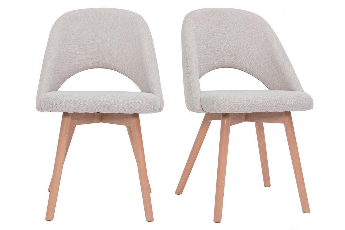 Chaises scandinaves en tissu effet velours textur beige et bois clair (lot de 2) COSETTE