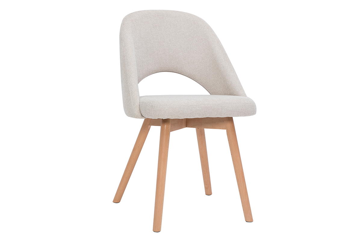 Chaises scandinaves en tissu effet velours textur beige et bois clair (lot de 2) COSETTE