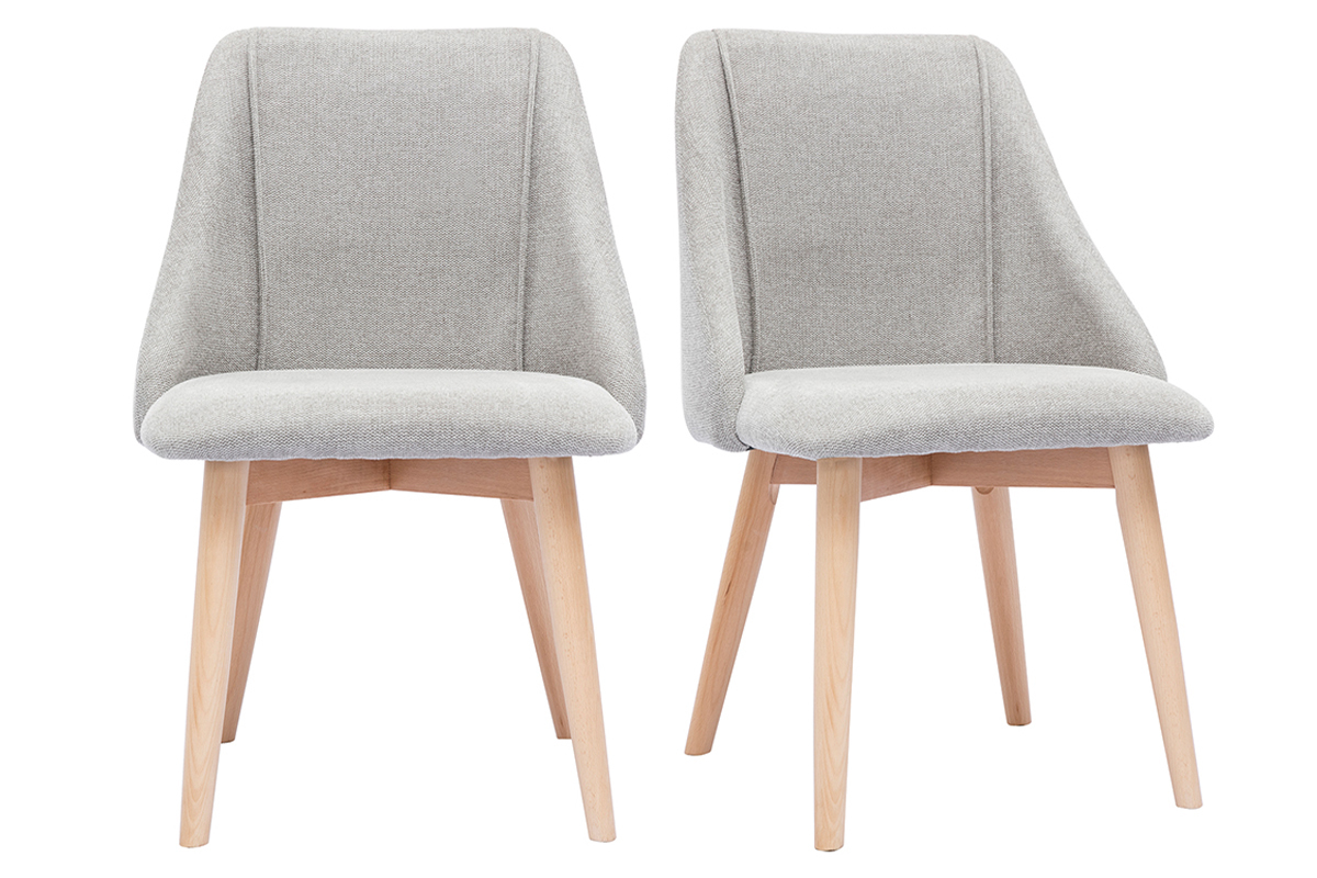 Chaises scandinaves en tissu effet velours textur gris clair et bois clair (lot de 2) HIGGINS