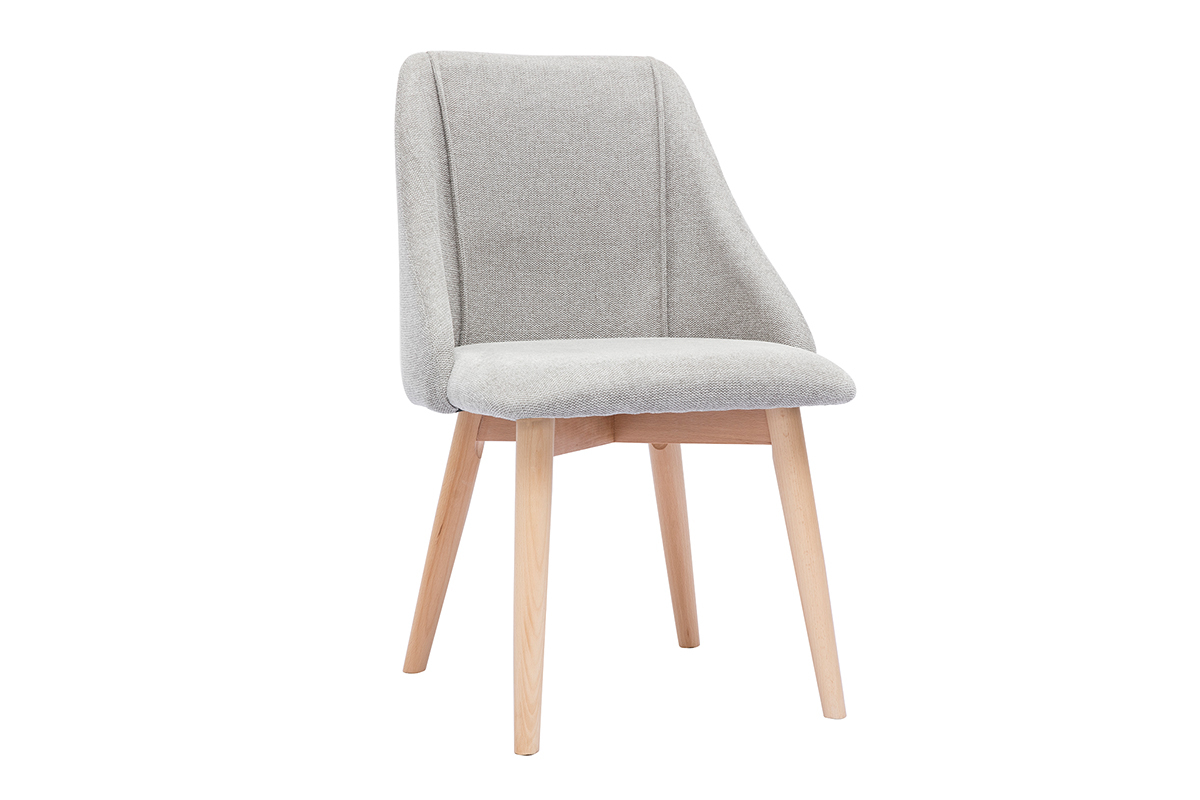 Chaises scandinaves en tissu effet velours textur gris clair et bois clair (lot de 2) HIGGINS