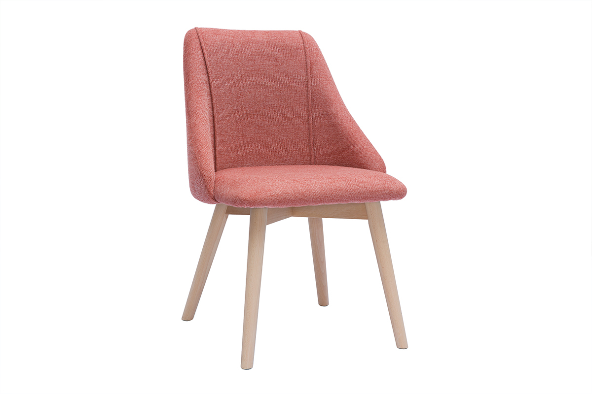 Chaises scandinaves en tissu effet velours textur terracotta et bois clair (lot de 2) HIGGINS