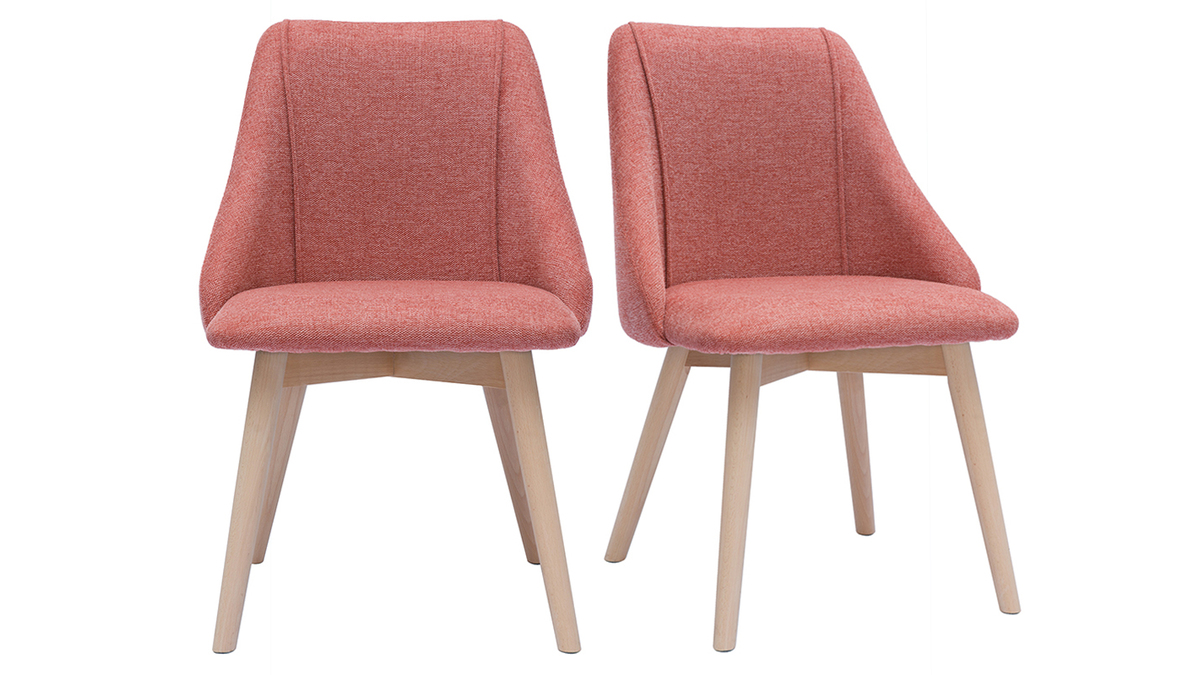 Chaises scandinaves en tissu effet velours textur terracotta et bois clair (lot de 2) HIGGINS