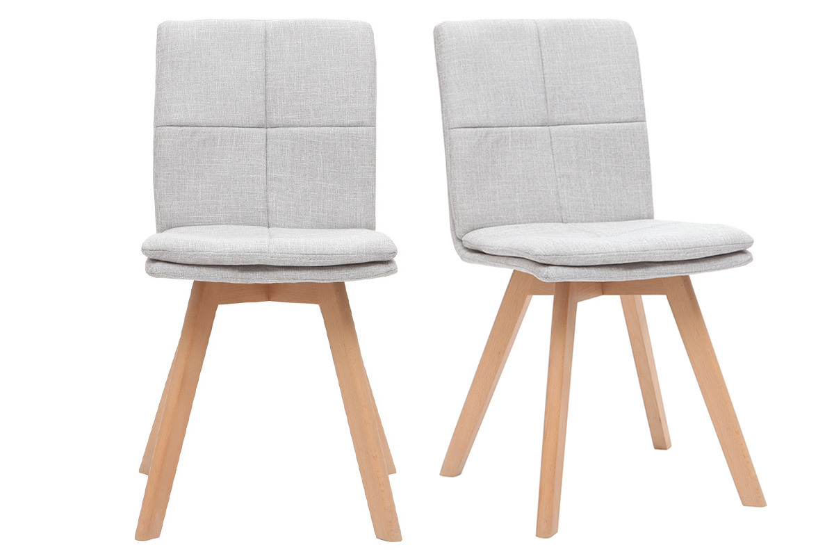 Chaises scandinaves en tissu gris clair et bois clair (lot de 2) THEA