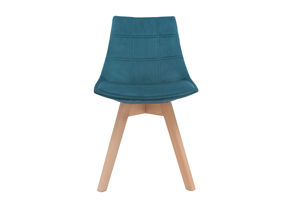 Chaises scandinaves en tissu velours bleu ptrole et bois clair (lot de 2) MATILDE