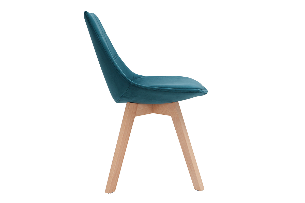 Chaises scandinaves en tissu velours bleu ptrole et bois clair (lot de 2) MATILDE