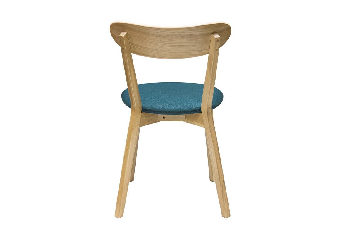 Chaises vintage en bois clair chne et tissu bleu paon (lot de 2) DOVE