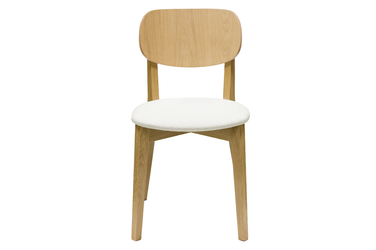 Chaises vintage en bois clair chne et tissu effet laine boucle blanc (lot de 2) LUCIA