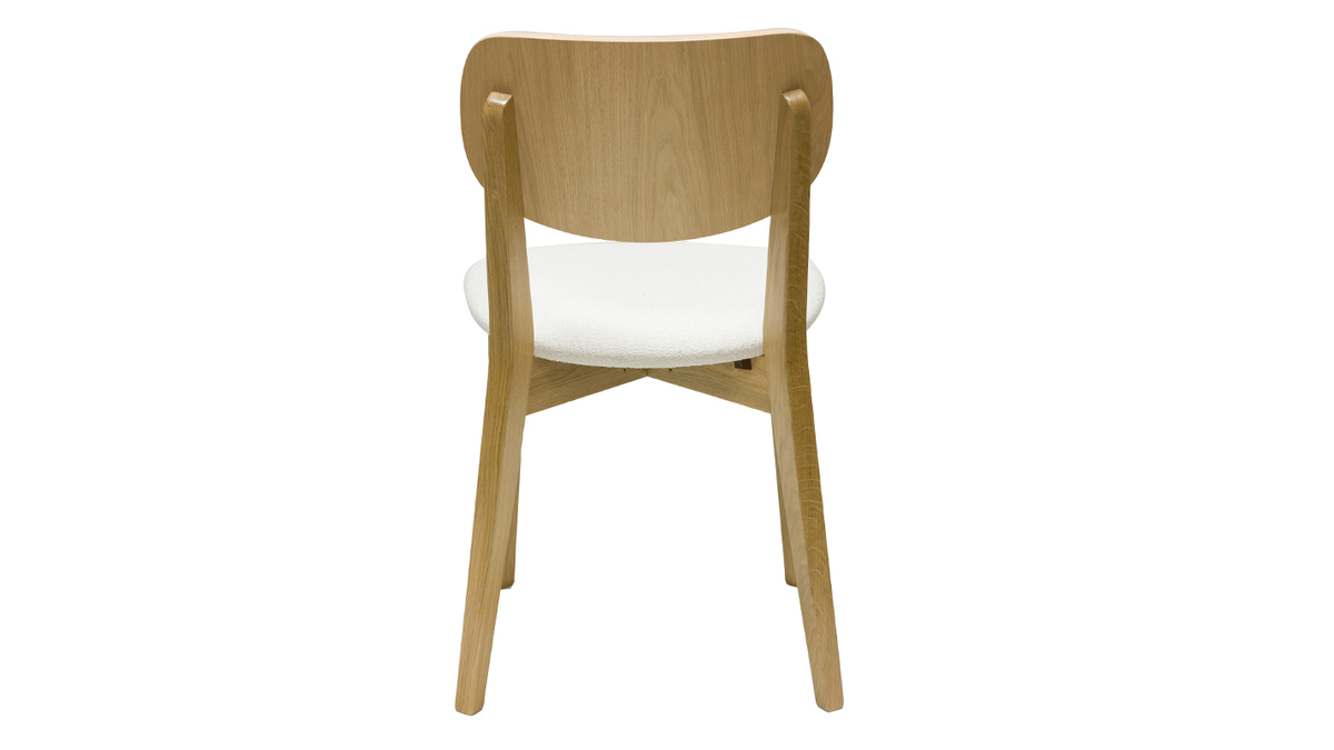 Chaises vintage en bois clair chne et tissu effet laine boucle blanc (lot de 2) LUCIA