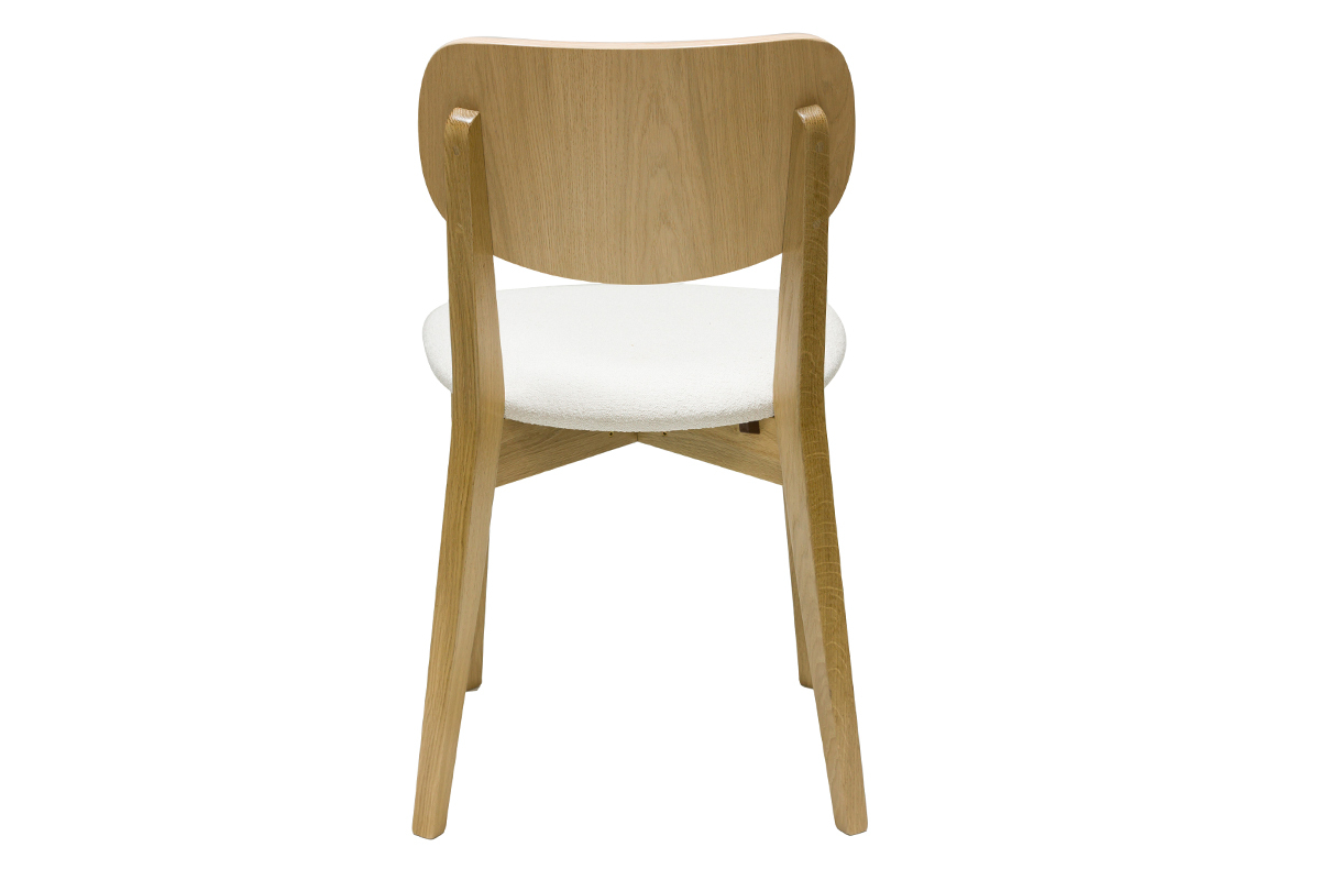 Chaises vintage en bois clair chne et tissu effet laine boucle blanc (lot de 2) LUCIA