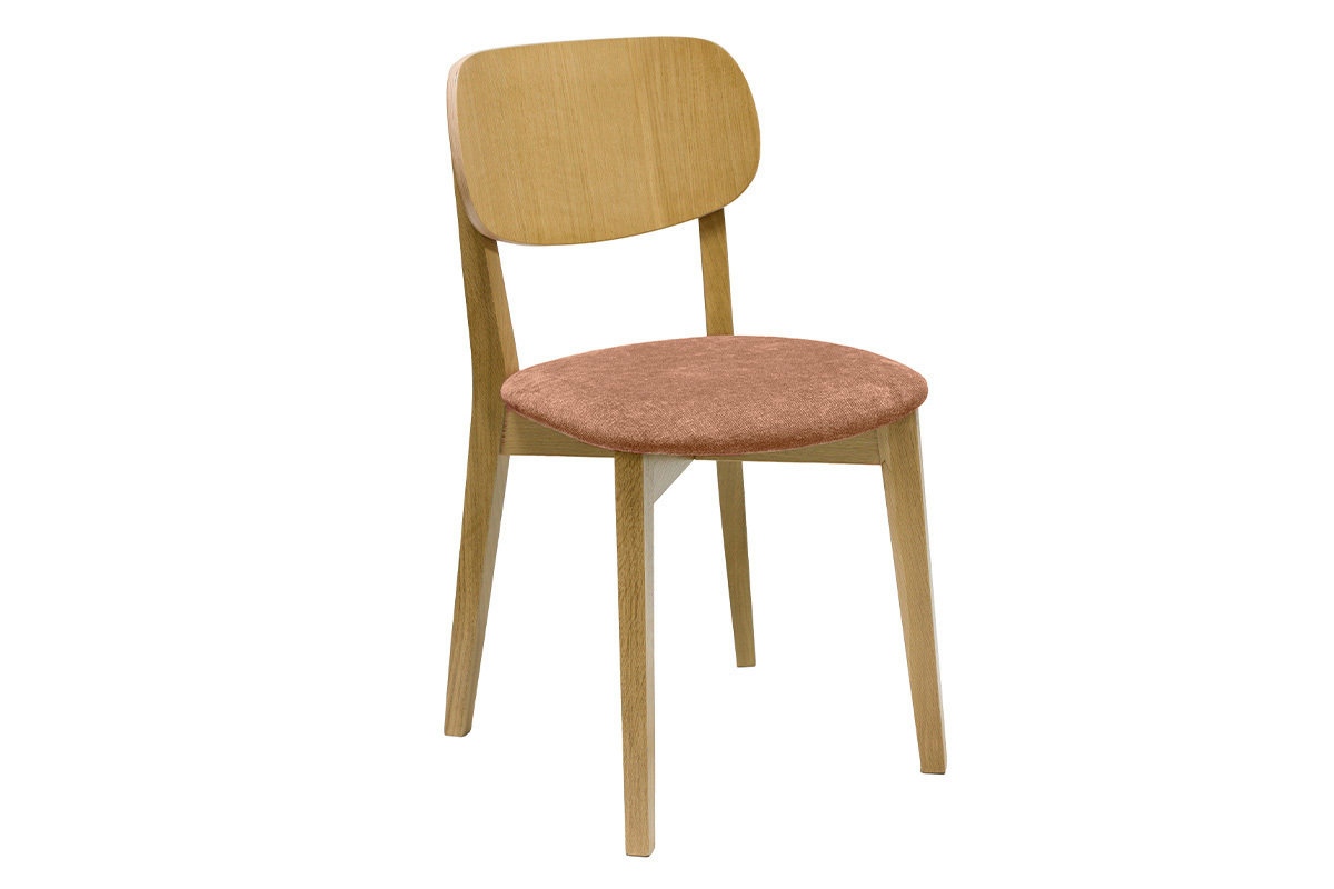 Chaises vintage en bois clair chne et tissu effet velours terracotta (lot de 2) LUCIA