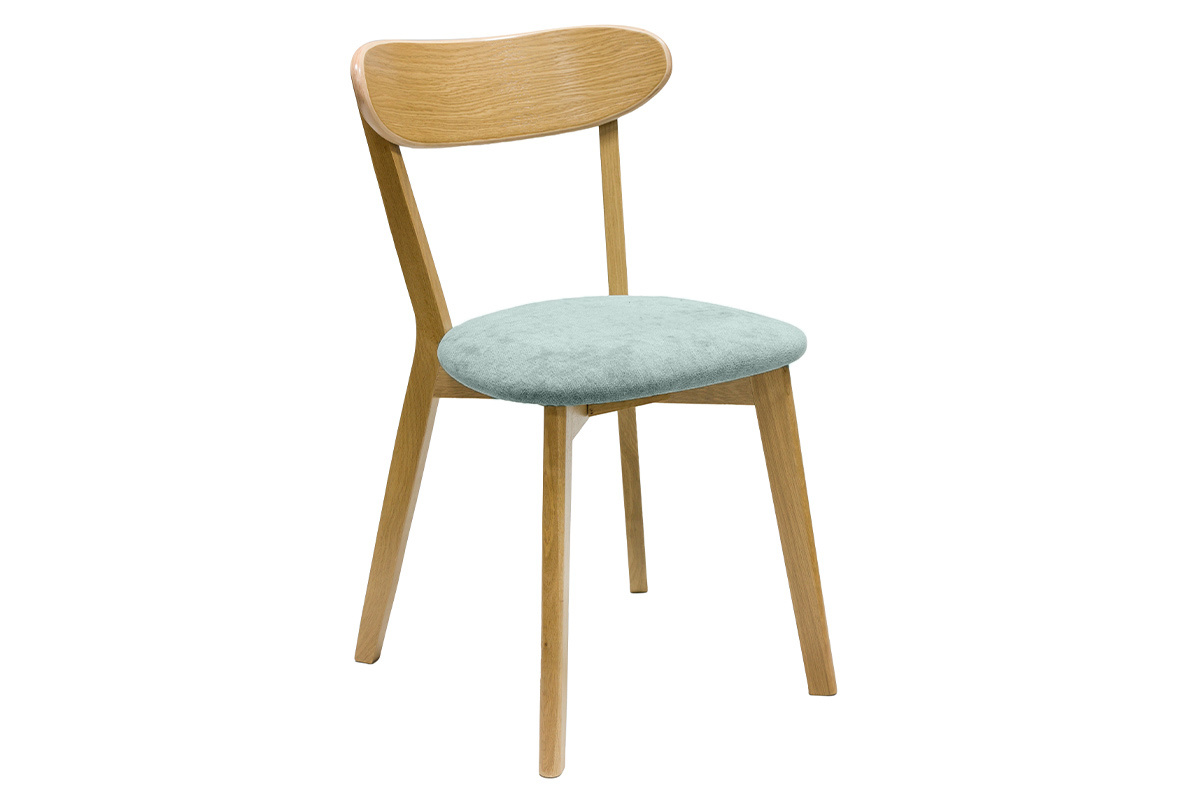 Chaises vintage en bois clair chne et tissu effet velours vert cladon (lot de 2) DOVE