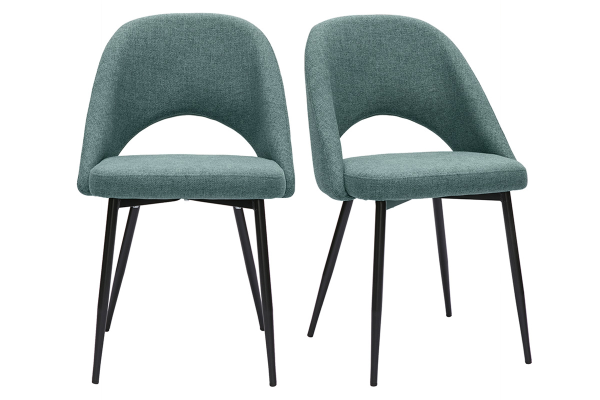 Chaises vintage en tissu vert de gris et mtal noir (lot de 2) COSETTE