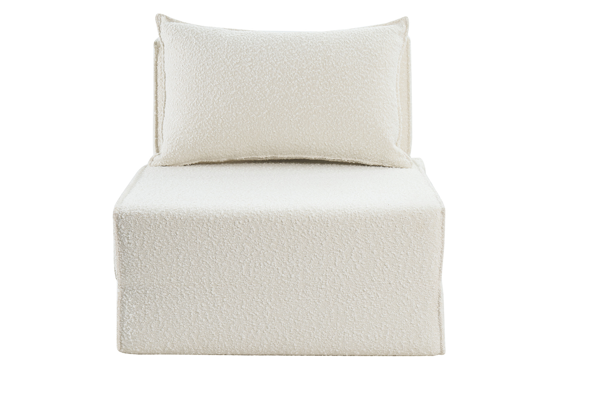 Chauffeuse 1 place convertible en tissu effet laine boucle blanc VICTOR