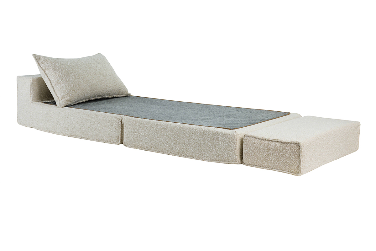 Chauffeuse 1 place convertible en tissu effet laine boucle blanc VICTOR