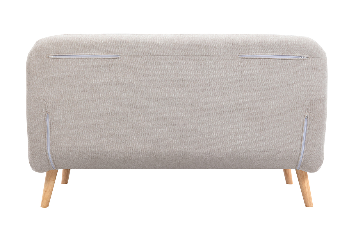 Chauffeuse 2 places convertible en tissu effet velours textur beige et bois clair AMIKO