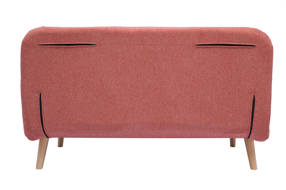 Chauffeuse 2 places convertible en tissu effet velours textur terracotta et bois clair AMIKO