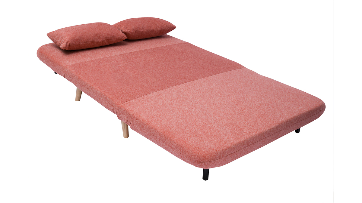 Chauffeuse 2 places convertible en tissu effet velours textur terracotta et bois clair AMIKO