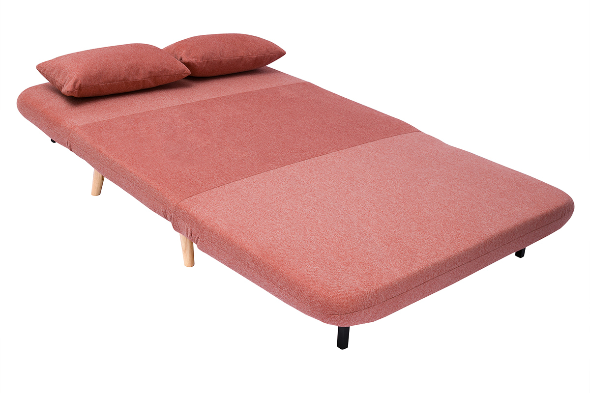 Chauffeuse 2 places convertible en tissu effet velours textur terracotta et bois clair AMIKO